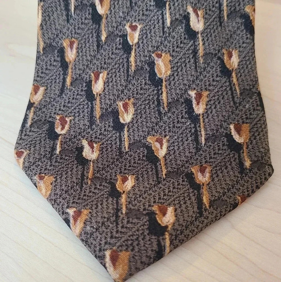 🇮🇹🌷ZEGNA vintage tie, brown, tulips pattern - Picture 5 of 13